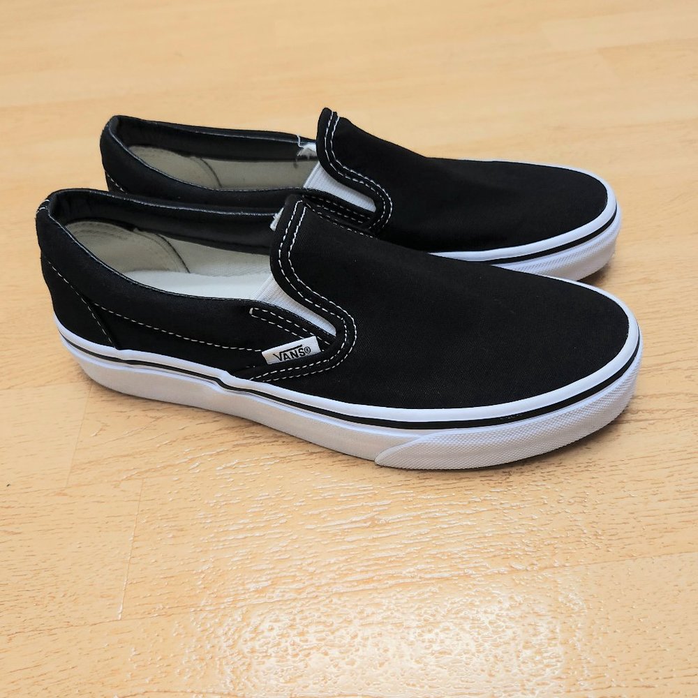 VANS Black/White Slip On Canvas Unisex Women's Size 6.5 / Men's Size 5 Like New
